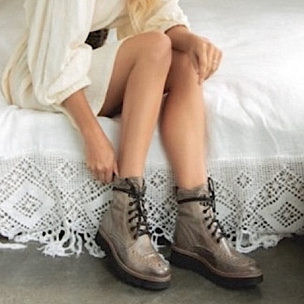 BED STU Boots ELISHA II Leather Combat Moto Platform ICICLE Gray Black Size 8